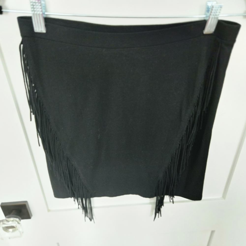 Express Black Fringe Stretch Mini Skirt Size Small